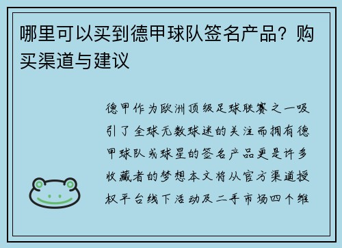 哪里可以买到德甲球队签名产品？购买渠道与建议
